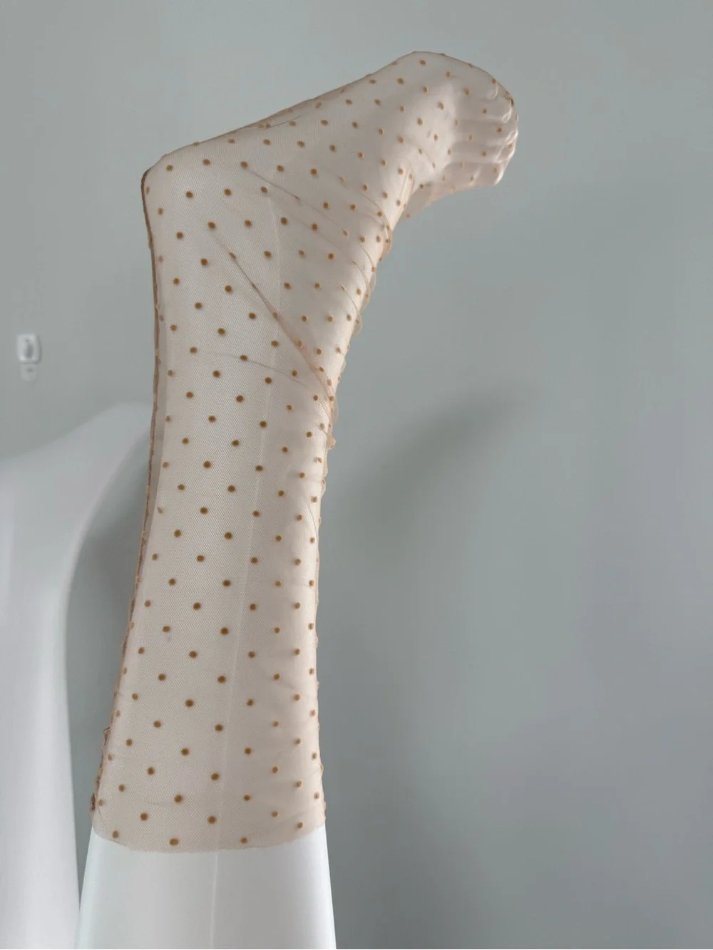 Sheer Beige Polka Dot Dress Socks